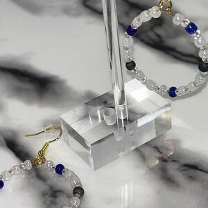 White, Blue & Crystal Hoop Earrings